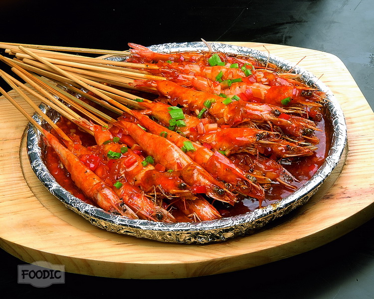 철판후추새우꼬치구이, 테반 헤이쟈오 촨 카오 샤 铁板黑椒串烤虾